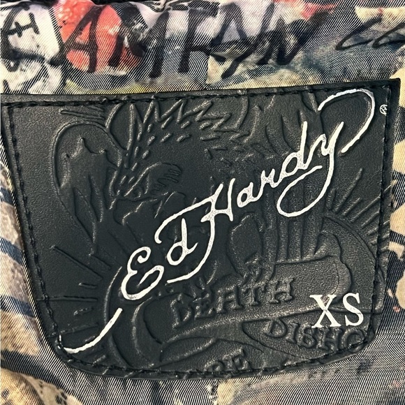 RARE ED HARDY WOOL BLEND MILITARY STEAMPUNK COAT NAVY XS EUC CHAIN EPAULETS - Picture 13 of 15